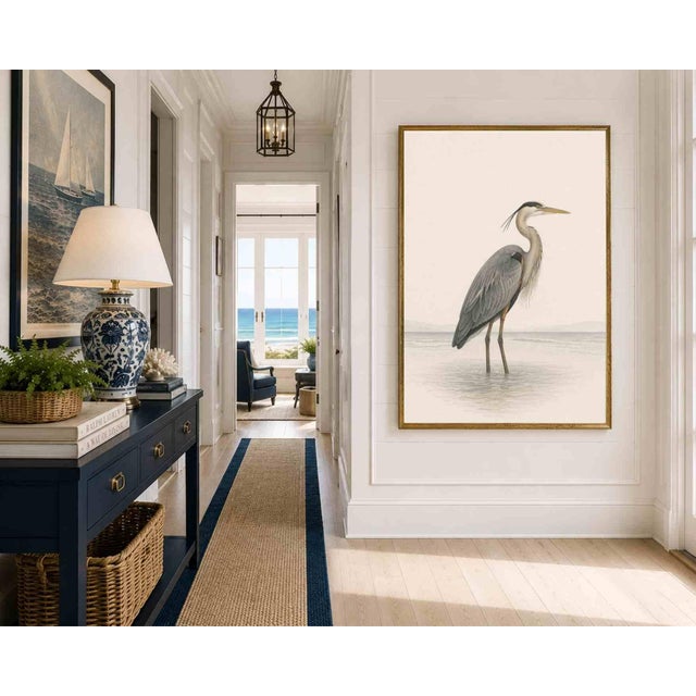 Black Great Blue Heron Coastal Study, Neutral Bird Wall Art Print, 20" X 30" For Sale - Image 8 of 11