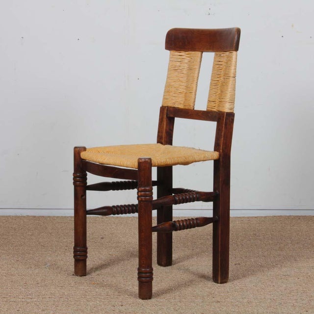 French Straw-Seated Wooden Chairs, 1940s, Set of 4 For Sale - Image 6 of 11