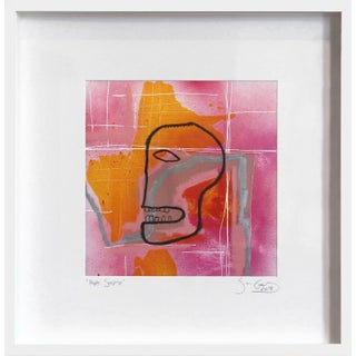 Framed Basquiat Style Painting "Happy Surprise" Original Abstract Figurative Artwork by Soren Grau For Sale