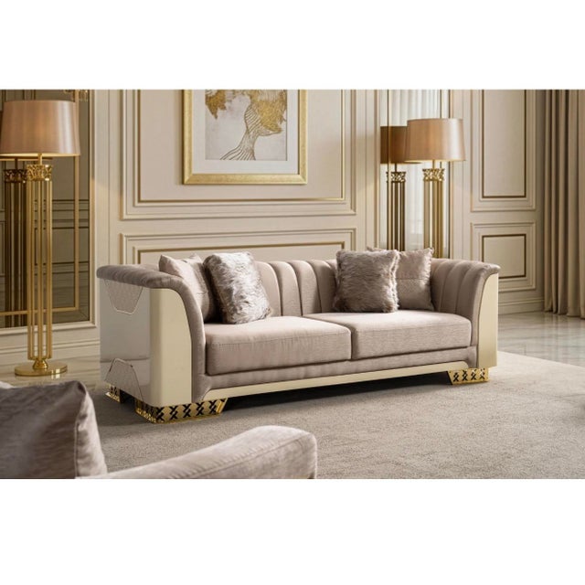 Contemporary Casa Milano Asos 3-Piece Luxury Italian Living Room Set in Beige & Gold For Sale - Image 3 of 17