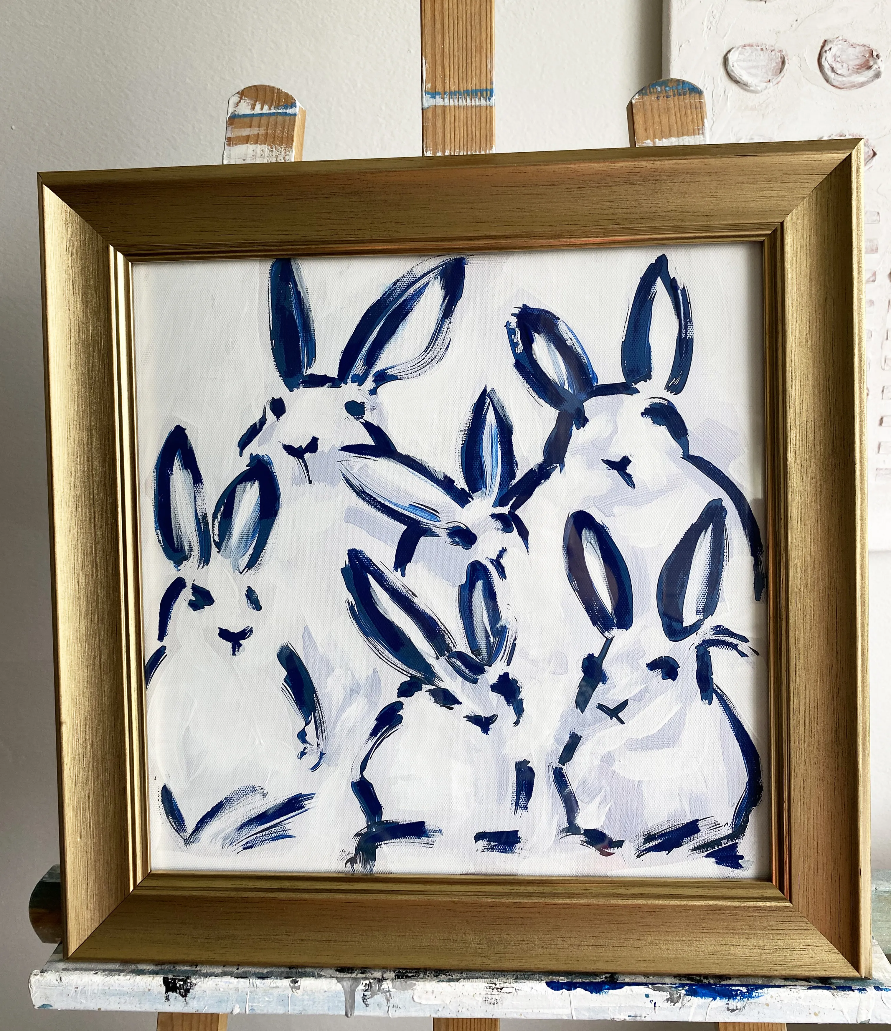 Bunny Hop Acrylic Painting Art Framed Original Painting by Tatiana