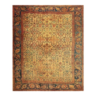1940s Classic Beige Geometric Antique Knotted Wool Persian Mahal Farahan Rug For Sale