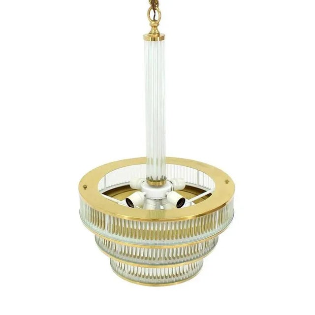 Mid-Century Modern Glass and Brass Three-Tier Light Fixture For Sale - Image 6 of 10