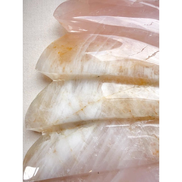 Monumental Rose Quartz “Winged Form” Sculpture With Golden Healer Inclusions – 28.5” Statement Piece For Sale - Image 13 of 18