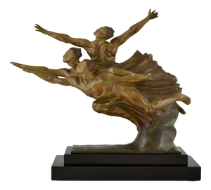 Robert Delandre, Art Deco Bronze Sculpture of 3 Athletes: Allegory of Speed, 1930, Bronze & Marble