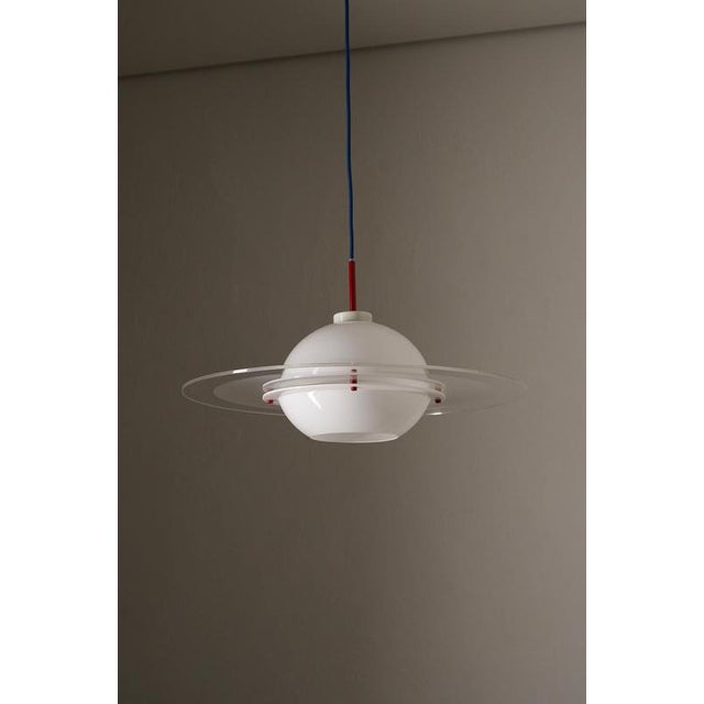 White and Red Acrylic Glass Flying Saucer Pendant, 1970s For Sale - Image 3 of 10