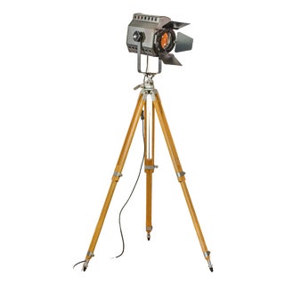 Industrial Studio Spotlight Floor Lamp on Berlebach Wooden Tripod from ADB, Belgium, 1960s For Sale