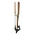 Seymour Mid Century Modern Fireplace Tool Set Wood Brass Black Iron 4 Piece Stand For Sale