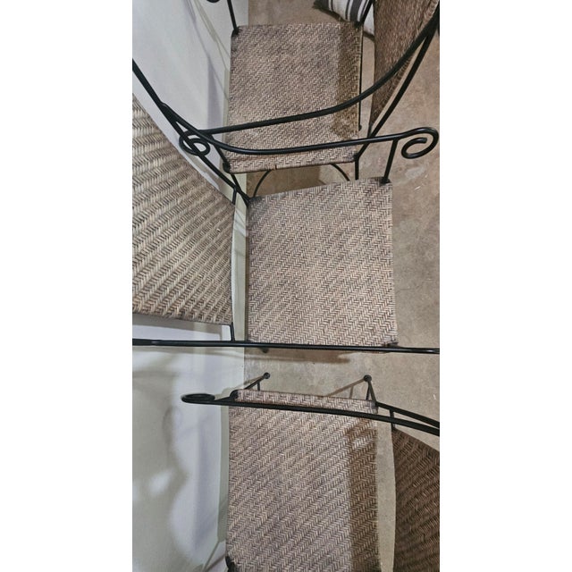 Solid Wrought Iron and Raffia/Rattan Uniquely Treated Armchairs - Set of 3 For Sale In Atlanta - Image 6 of 13
