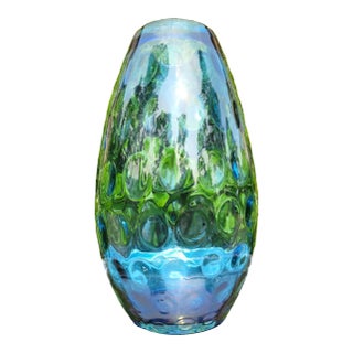 Large Mid 20th Century Czech Masterpiece Blue Optical Vase For Sale