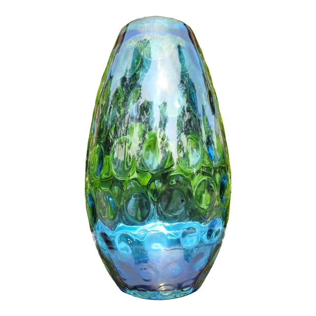 Large Mid 20th Century Czech Masterpiece Blue Optical Vase For Sale