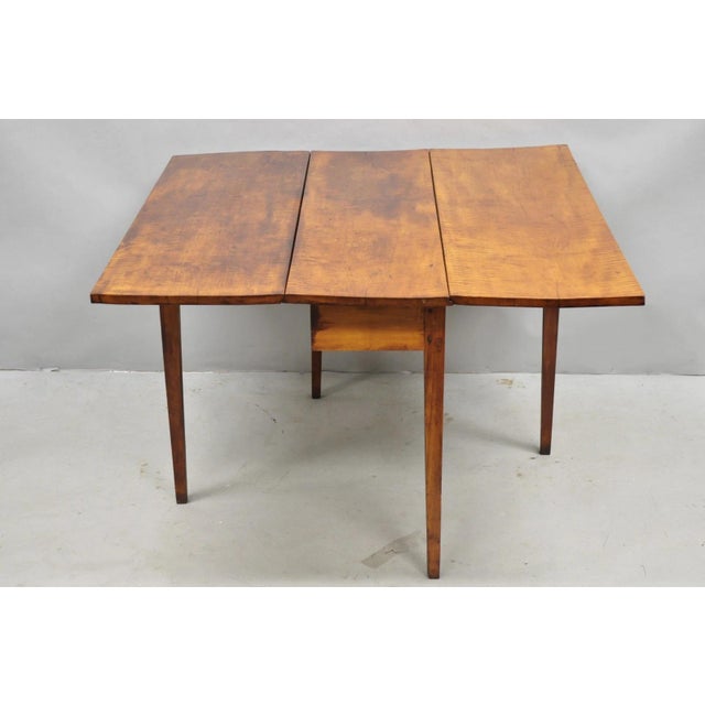 Brown Antique American Federal Tiger Maple Narrow Drop Leaf Breakfast Dining Table For Sale - Image 8 of 18