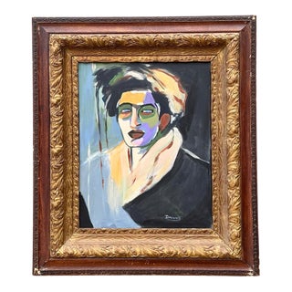Vintage Expressionist Portrait Oil on Canvas For Sale