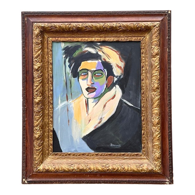 Vintage Expressionist Portrait Oil on Canvas For Sale