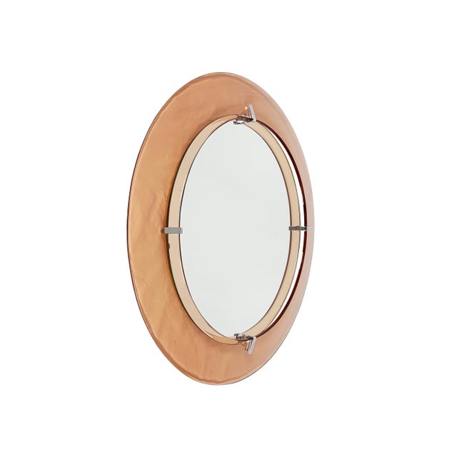 1960s Round Salmon Glass Wall Mirror from Cristal Art, 1960s For Sale - Image 5 of 12