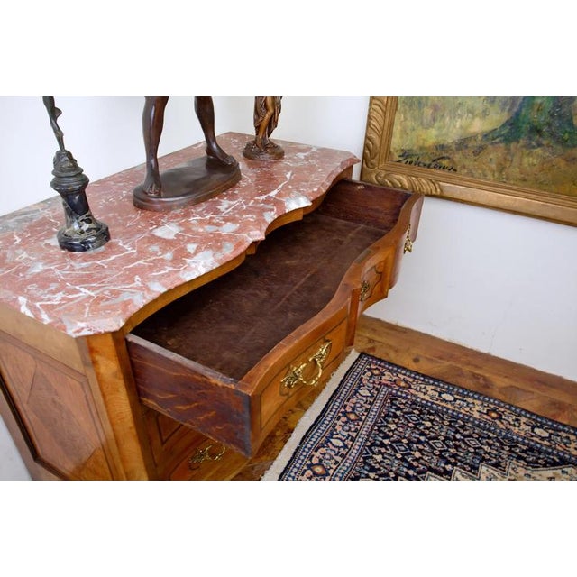 Antique Louis XV Chest of Drawers with Marquetry and Marble Top For Sale - Image 6 of 8