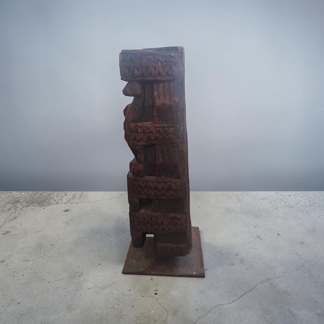 This is an antique, hand-carved cedar wood pillar column originating from the Nuristan region of Afghanistan or the Swat...