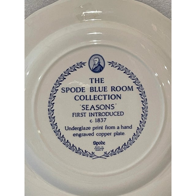 English Spode Blue & White “Seasons” Plate For Sale - Image 3 of 3