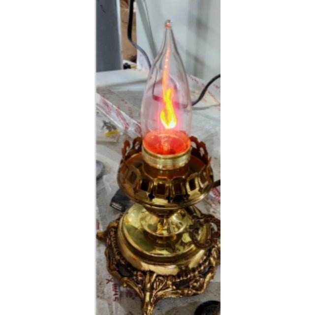 Metal Vintage Art Deco Accurate Brass Boudoir Lamp, Custard Glass Shade For Sale - Image 7 of 16