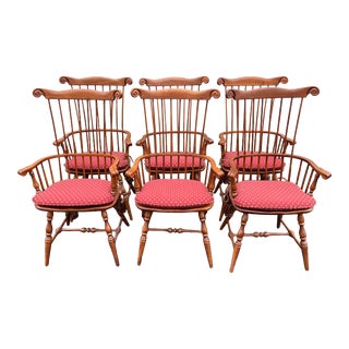 Kli Logatec Fanback Windsor Dining Chairs With Custom Seat Cushions- Slovenia- Set of 6 For Sale