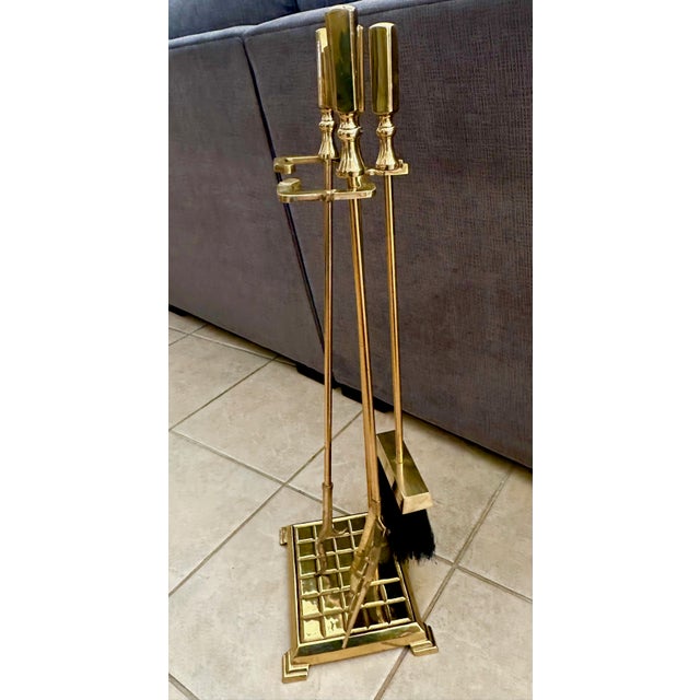 Set Modernist Brass Fireplace Tool Set For Sale - Image 16 of 16