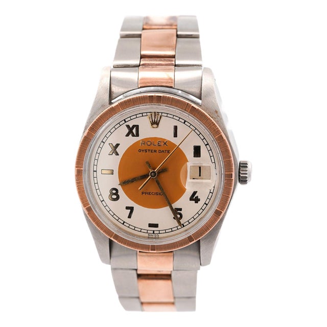 1990s Rolex Oyster Precision 34mm Two-Tone Rose Gold Steel Rare Dial Watch For Sale
