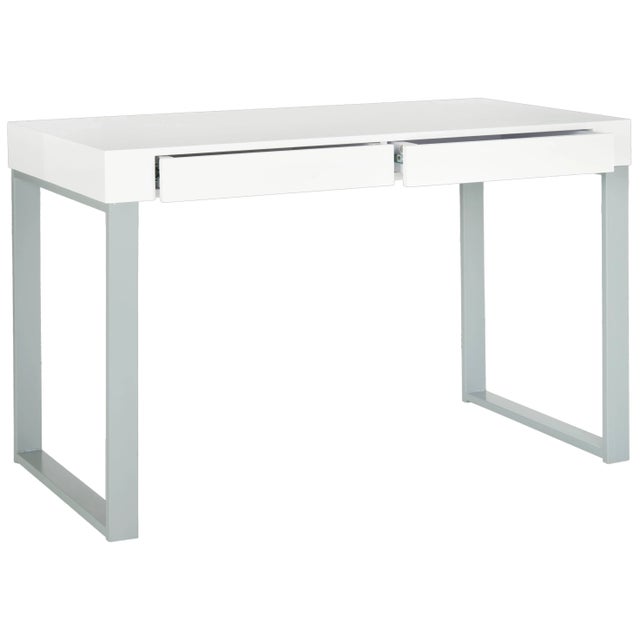 With it's uncomplicated, linear design in white lacquer top and sturdy grey painted iron base, the contemporary desk...