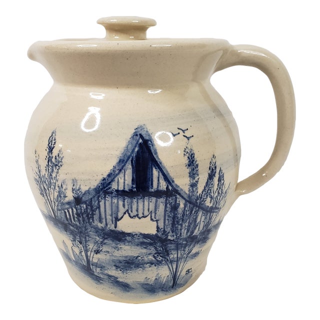 Large Vintage Barn Pitcher With Lid by Paul Storie Pottery Marshall