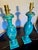 Striking pair of vintage Italian table lamps crafted from solid carved stone, likely alabaster, in a vibrant turquoise...