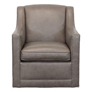 Lexington Taupe Leather Lounge Swivel Chair For Sale