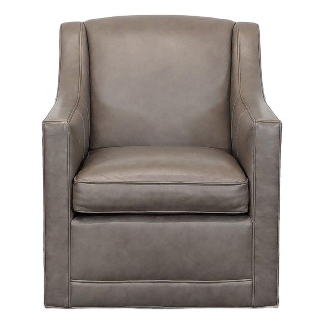 Lexington Taupe Leather Lounge Swivel Chair For Sale