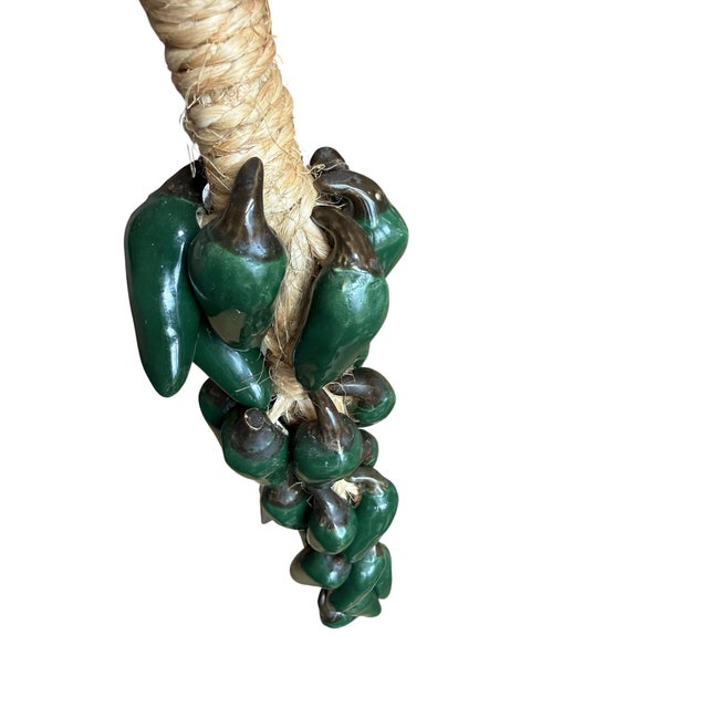 1970s Vintage Handcrafted 26 Green Chili Pepper Ceramic Ristra Spanich For Sale - Image 5 of 10