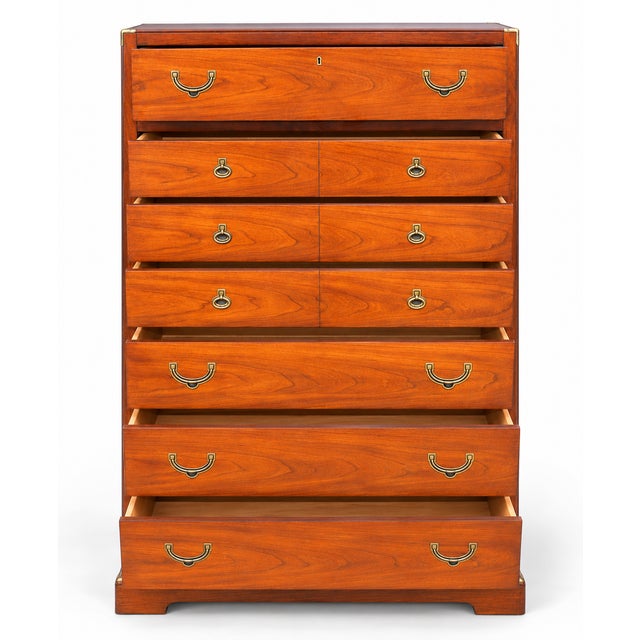 Wood 1970s National Mt. Airy Campaign-Style Tall Chest With Brass Hardware For Sale - Image 7 of 14