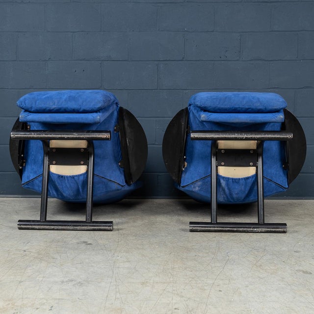 Blue 20th Century Italian Blue Alcantara Leather Reclining Armchairs from Cinova,1980s, Set of 2 For Sale - Image 8 of 18
