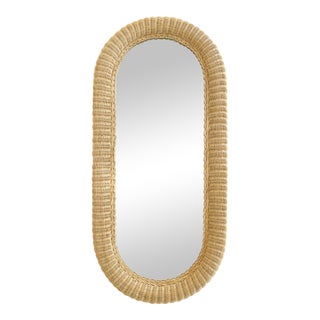 Overscale Vintage Elongated Woven Wicker Wall Mirror For Sale