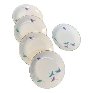 Japanese Crane Plate Set, 1960s, Set of 5 For Sale