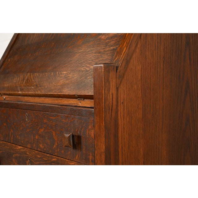Stickley Brothers Style Antique Mission Oak Arts & Crafts Drop Front Secretary Desk, Circa 1910 For Sale - Image 10 of 17