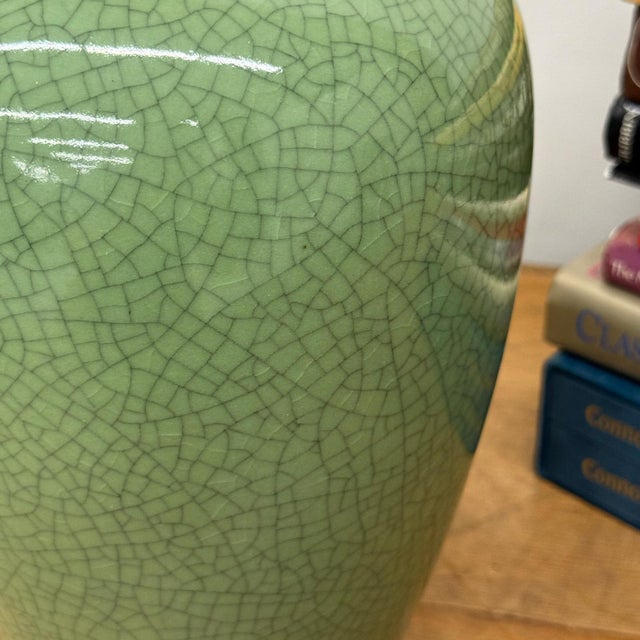 Green Crackle Ceramic Vase with Flared Opening For Sale In New York - Image 6 of 9
