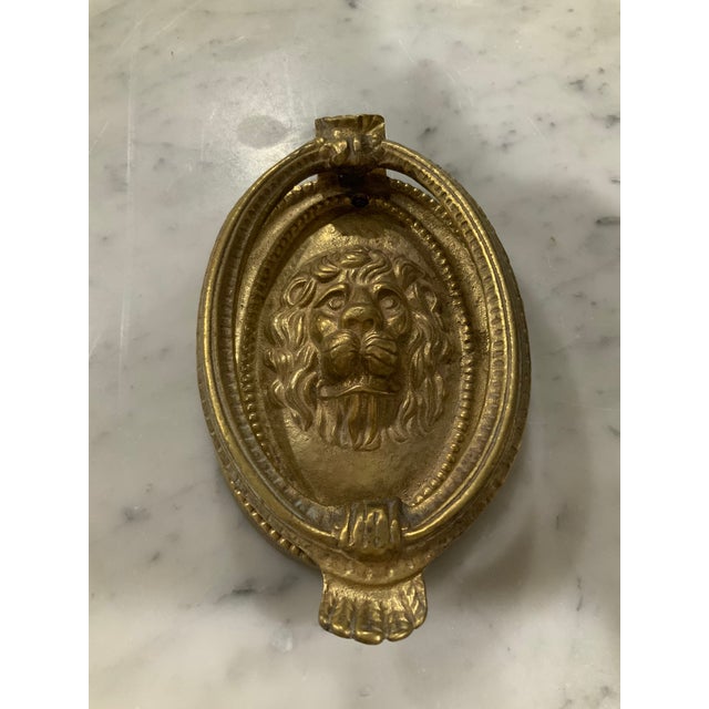 English Vintage Solid Brass Lion‑Head Door Knocker — 6” (Heavy Cast Brass) For Sale - Image 3 of 6