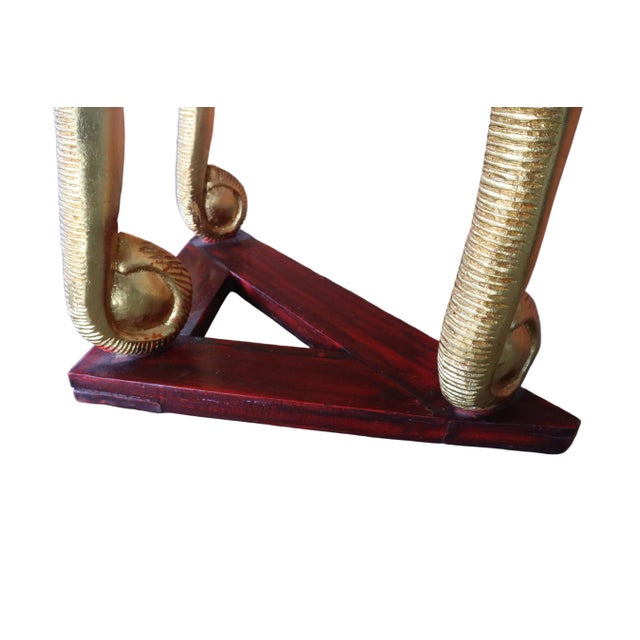 Thai Vintage Carved Bejeweled Gilt Elephant Base Demilune Table With Red Stain For Sale - Image 4 of 7