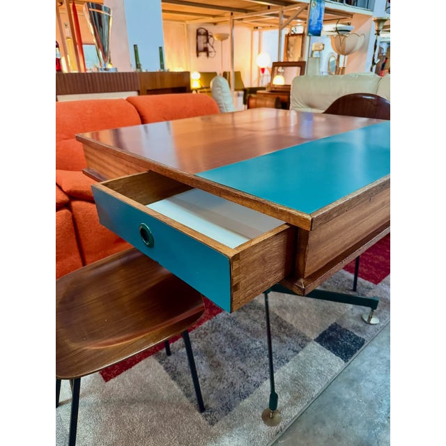 1960s Center Desk with Four Drawers and Two-Tone Top, 1960s For Sale - Image 5 of 9