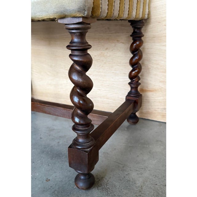 Early 20th Century Pair of 20th century Spanish Solomonic Carved Solid Walnut Stools For Sale - Image 5 of 18