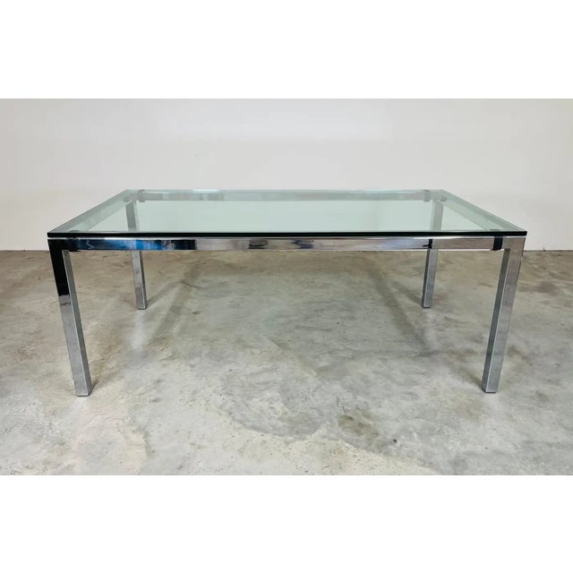 TriMark Mid-Century Milo Baughman Style Chrome and Glass Top Dining Table by Tri-Mark For Sale - Image 4 of 7