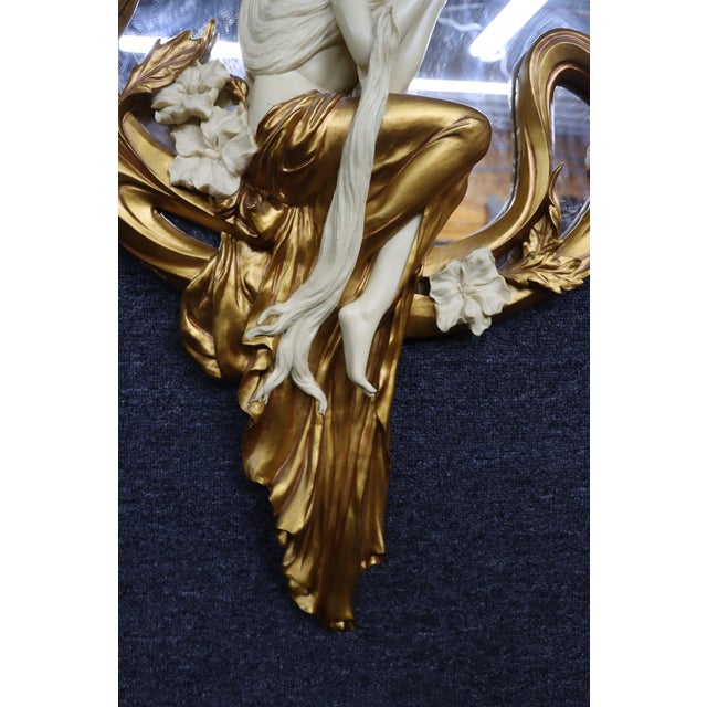 Late 20th Century Art Nouveau Style Figural Gilt Wall Mirror With Maiden and Floral Motif For Sale - Image 5 of 8
