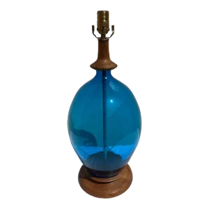 Vintage 1970s Turquoise Blue Glass Table Lamp