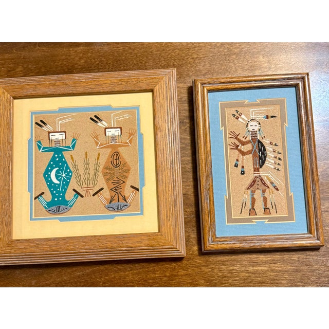 Late 20th Century Signed Navajo Sand Paintings - Set of 2 For Sale - Image 9 of 12