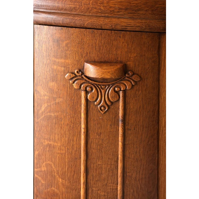 Antique Solid Oak Sideboard Cabinet With Carved Gallery Rail & Original Wood Pulls For Sale - Image 11 of 12
