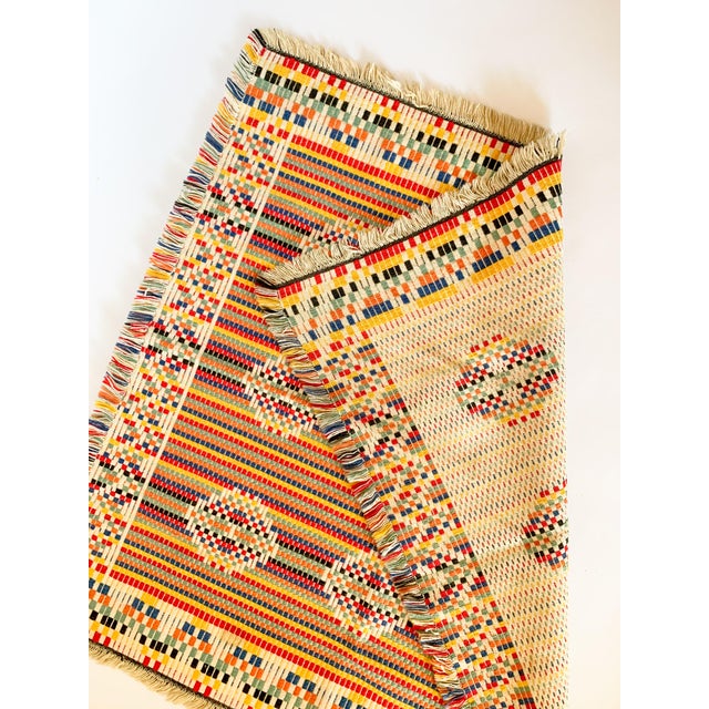 Mid-Century Multicolored Hand Woven Overshot Textile For Sale - Image 11 of 12