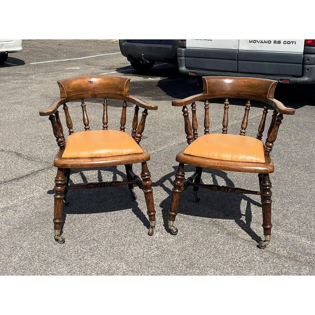 Set of Victorian Armchairs in Brass Castors For Sale - Image 6 of 16