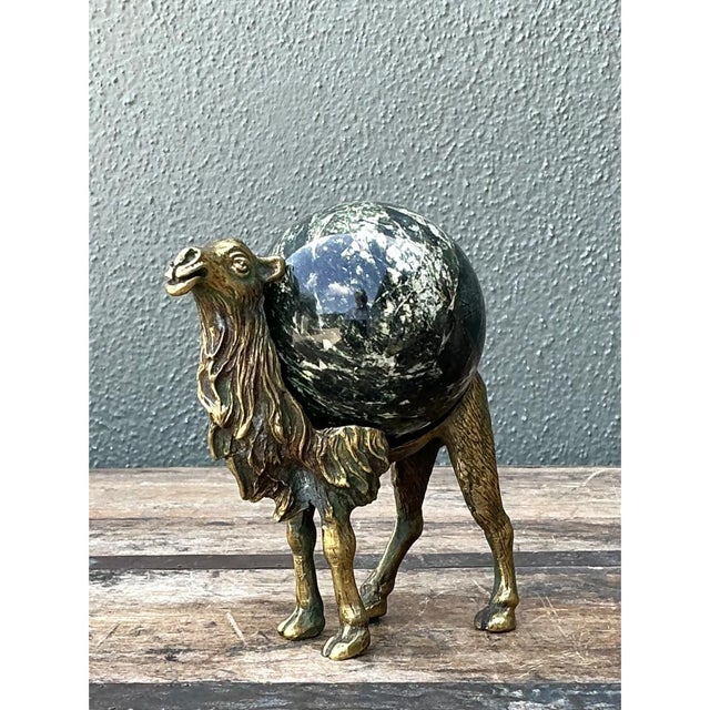 Vintage Brass Camel With Stone Sphere For Sale - Image 10 of 12